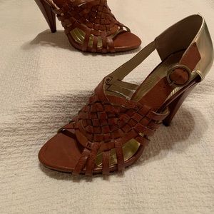 Miss Sixty Brown & Gold leather sandals six 8